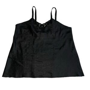 Black Cami Top Size 2X Vintage Satin Floral Perfectform Lace Beads Sequins USA